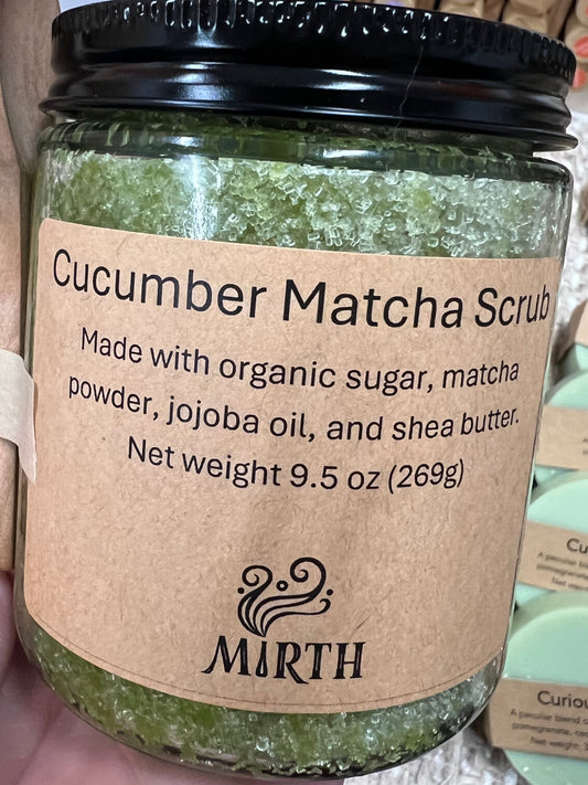 Jar of matcha cucumber scrub